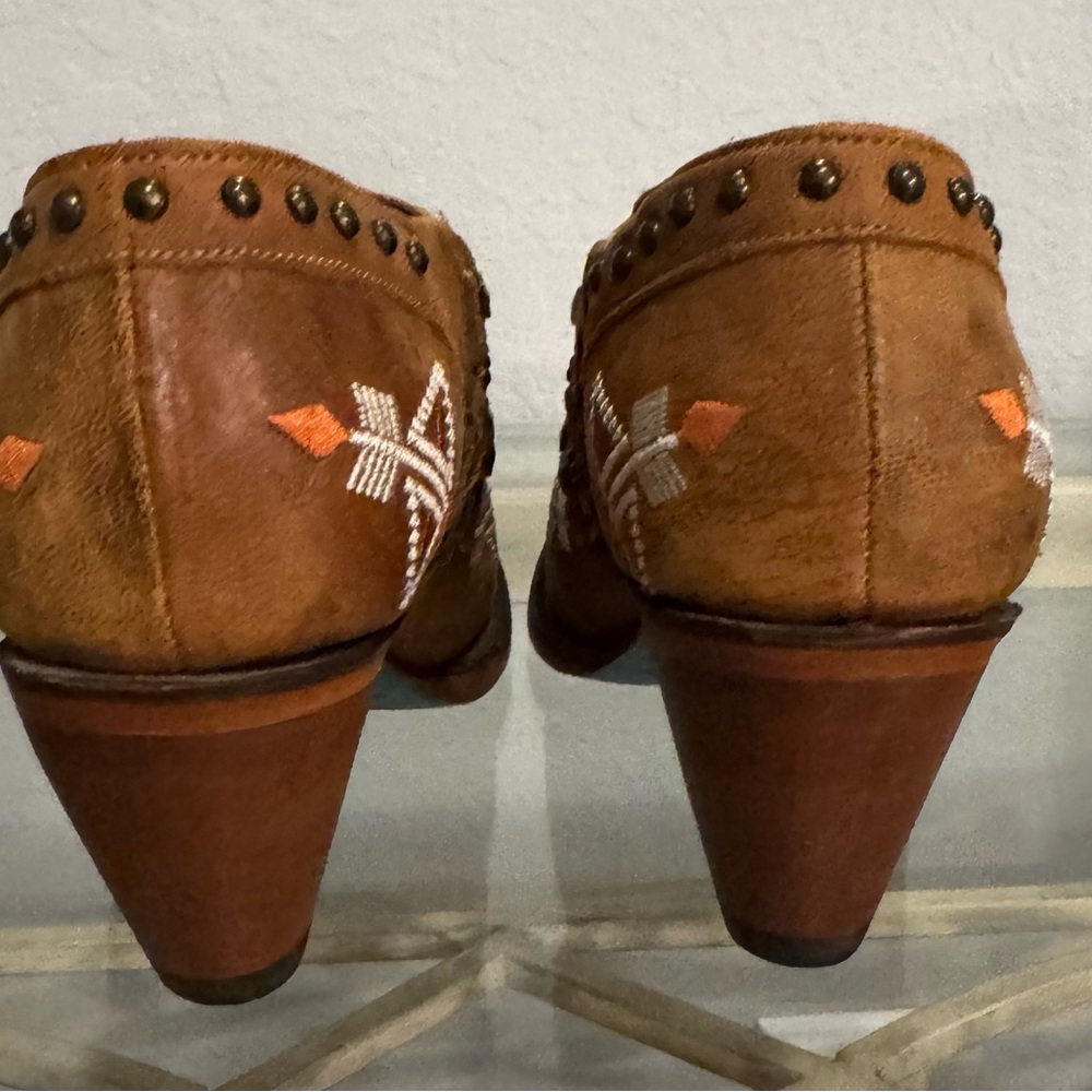 Lane Brown Peep Toe Booties with Embroidered Design - Picture 4 of 5